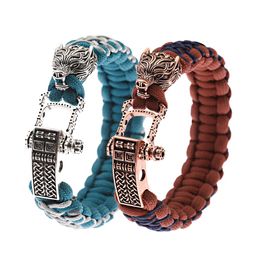 Bangles Outdoor Camping Stainless Steel Bracelet Men Paracord Parachute Rope Wristband Bracelet Homme Handmade Braided Jewellery