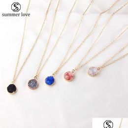 Pendant Necklaces Arrival Nature Resin Druzy Necklace For Women Double Layer Geometry Small Fashion Jewellery Drop Delivery Pendants Dhges
