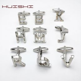 HUISHI Silver-color 26 Letters Alphabet Cufflinks For Mens Shirt Copper Color Fashion Silver Alphabet Letter Designs Cufflink