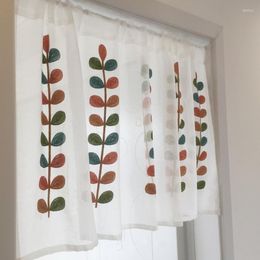 Curtain White Half Colourful Embroidery Of Leaves Coffee Yarn Pure Short For Bar Kitchen Cabinet Door Children's Room