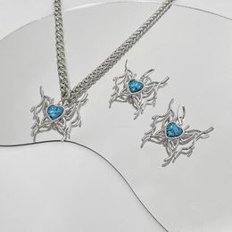 Chains Creative Butterfly Blue Crystal Heart Necklace Sweet Cool Y2k Aesthetics Clavicular Chain Personality Trendy Fashion Jewelry