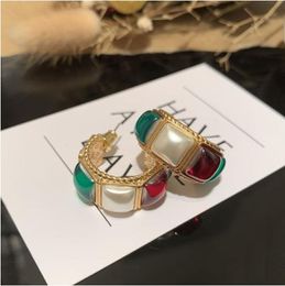 Huggie Colorful hoop earrings sweet lady matte gold electroplating S925 silver needle letter circle earrings