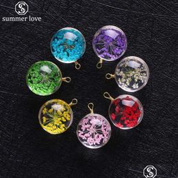 Charms Arrival 15Mm Dried Flower Glass Pendant Charm For Necklace Earring Colorf Transparent Ball Shape Jewellery Wholesale Drop Deliv Dhx5K