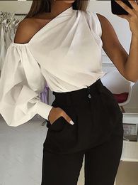 Womens Blouses Shirts Women Fashion Solid Off Shoulder Top Summer Lantern Sleeve Sexy Tops Office Lady Casual Elegant Party 230519