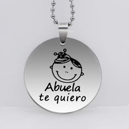 Keychains ABUELA Te Quiero Necklace 2023 High Polished Stainless Steel Pendant Necklaces Jewelry For Grandma YP6818