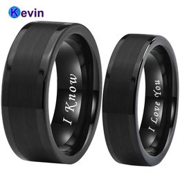 Rings 6MM 8MM Black Wedding Band Tungsten Couple Ring Fashion Engagement Jewellery Polish Brush I Love You I Know Engraved Comfort Fit