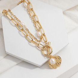 Chains Lifefontier Punk Multi-layer Shell Pendant Chain Necklace Gold Colour Metal Pearl Necklaces For Women Fashion Jewellery Accessories