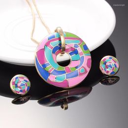 Necklace Earrings Set R&X 2023 Summer Style Enamel Vintage Colorful Zinc Alloy For Women Girl Pendant Stud