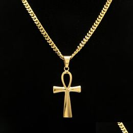 Pendant Necklaces Gyptian Ankh Key Charm Hip Hop Cross Gold Sier Plated For Men Top Quality Fashion Party Jewellry Gift Drop Deliver Dhit1