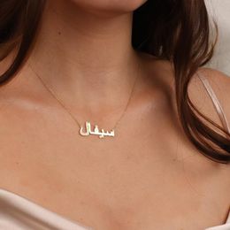 Necklaces Customized Arabic Name Micro Set Diamond Nameplate Pendant Stainless Steel Gold Chain Personalized Dainty Necklace For Women