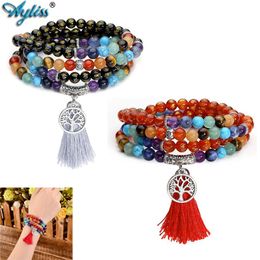 Bracelets Ayliss 7 Chakra Buddhist Mala Prayer Bracelets 108 Beads Meditation Reiki Healing Yoga Bracelet Necklace W/Tree of Life Tassel