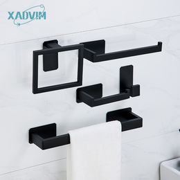 Bath Accessory Set No Drilling 304 Stainless Steel Towel Bar Ring Paper Holder Robe Hook Black Gold Silver Bathroom Hardware Accessories Sets 230520