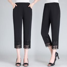 Women's Pants Woman Casual Elastic Waist Pencil Calf Length Pant Black Gray Oversized Summer Women's Capris