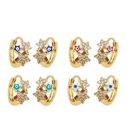 Huggie 5Pairs Newest Trendy Gold Hoop Turkish Eyes Drop Earrings Colorful Hanging Eye Clip On Earring for Women