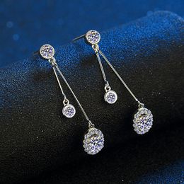 Stud 1CT Moissanite Long Drop Earrings For Women 925 Sterling Silver Brilliant Lab Diamond Brides Bridesmaid Dangling Earrings