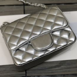 10A Mirror Quality Designer Bags 17cm Mini Square Classic Flap Bag Womens Handbag Real Leather Caviar Lambskin Silver Quilted Purse Crossbody Shoulder Chain Box Bag