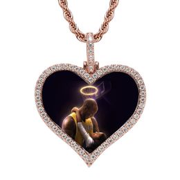 Necklaces Custom Made Photo Heart Shape Iced Out Bling Cubic Zircon Necklace Pendant Personalized Tennis Chain for Women Men Lovers Gifts