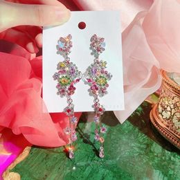 Dangle Earrings Korean Silver Color Luxury Flower Butterfly Crystal Long For Women Elegant Cute Party Super Flash Jewelry