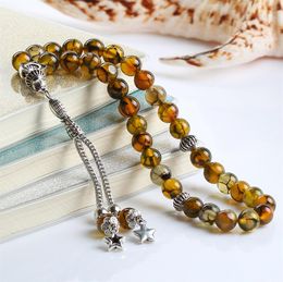 Bracelets Natural Stone Agate Tasbih Misbaha Silver Color Tassel Prayer Beads 33 66 99 Islam Rosary