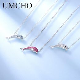 Necklaces UMCHO Romantic Dolphin 925 Sterling Silver Necklaces Gifts for Women Cute Chains Real Silver 925 Fine Jewelry Hight Quality