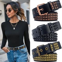 Belts Mens And Womens Leather Vintage Punk Pyramid Rivet Ladies Luxury Street Designs Black Jeans For Women