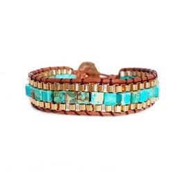 Beaded Est Women 4Mm Square Wrap Bracelets Turquise Stones Gold Chain Woven Bracelet Bohemian Statement Jewellery Wholesale Items Drop Dht5Q