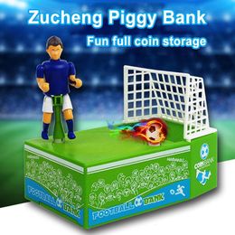 Other Toys Electric Soccer Player Goal Kicking Piggy Bank Coin Money Saving Box Toy Plastic Safety Deposit Box for Children Kid Home 230520