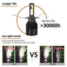 Car 2pc 12v C6 Car Led Headlight Bulbs H4/9003/hb2 72w 10000lm 6500k Ip65 Waterproof H4 Auto Mini Head Lamp Cob Fog Light