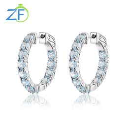 Earrings GZ ZONGFA 925 Sterling Silver Clip Earring for Women Rhodium Plated Natural Blue Topaz Colourful Small Hoop Earring Fine Jewellery