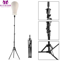 Wig Stand Wig Stands Adjustable Long Tripod Stand Holder Mannequin Head Tripod Hairdressing Training Head stand Hair Tools Accessories 230519