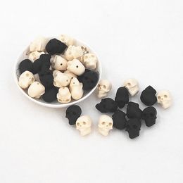 Beads Chenkai 50pcs Skull Beads Baby Halloween Silicone Bead BPA Free Teething Infant Chewable Dummy Necklace Pacifier Toy Accessories
