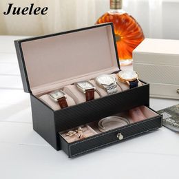 Boxes Juelee 4 Grids Luxury Leather Jewelry Box Makeup Casket Watch Drawer Storage Box Business Storage Container