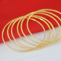 Bangles 6pcs/set Bohemia Bangle Real Yellow Gold Filled Round Engraved Textured Thin Bracelets Sets for Women Girls