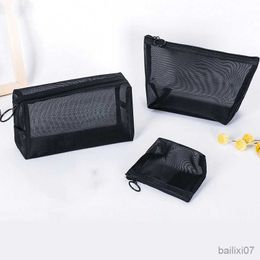 Cosmetic Bags Cases Women Transparent Black Mesh Cosmetic Bag Travel Small Large Makeup Pouch Case Zipper Toiletry Beauty Storage Pouch Organiser