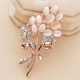 Hot Selling Fashionable Opal Stone Flower Brooch Pin Beautiful Rhinestone Clothes Accessories Women's Corsage Birthday Gifts