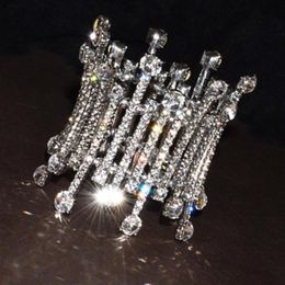 Bangle Luxury brands Big Crystal Bracelet For Women Fashion Wedding Wide Bracelets Female Silver Color Rhinestone Bangles Party Jewelry