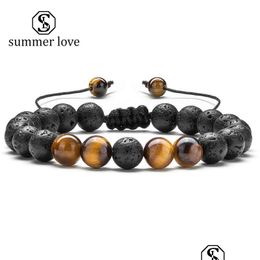 Beaded High Quality 8Mm Natural Volcanic Stone Bracelet For Men Women Fashion Handmade Braided Delicate Tiger Eye Beads Jewellery Drop Dh6Qc