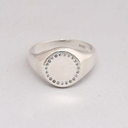 Rings Genuine 925 Sterling Silver Circle Signet CZ Ring Compatible For Women Engagement Wedding Gift Europe Jewellery