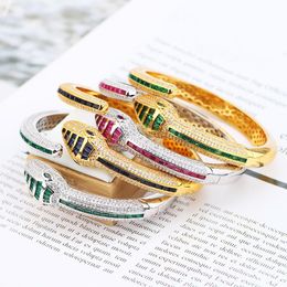 Bangles Europe America Luxurious Style Women Lady Plated Gold Colour Inlay Coloured Cubic Zircon Snake Snakelike Open Bangle Bracelet