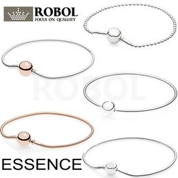 Bangle PDB 3 DIY Jewelry Gifts Small Hole Essence Series Bracelet 100%925 Sterling Silver Round Gold Chain Powder Bracelet