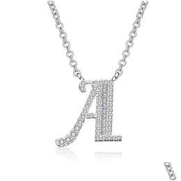 Pendant Necklaces 26 Letters Initials Necklace Zircon Pendants Long Chain For Women Wedding Jewellery Alphabets Name Birthday Gifts Dr Dhdfr