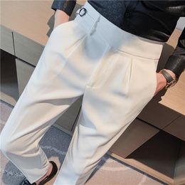 Men's Suits Men British Style High Waist Slim Straight Pants Pure Colour Casual Business Fashion Trend Suit Naples Trousers