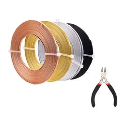 Components 4 Rolls 3mm Flat Aluminium Wire With 1 Pc Carbon Steel Jewellery Pliers For DIY Jewellery Making Accessories Sets About 5m/roll