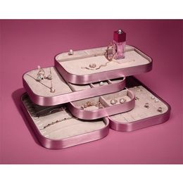 Boxes Hot Sale Luxury Jewelry Storage Box Pink Color Ring Velvet Jewelry Display Tray Necklace Bracelet Bangle Rings Show Box