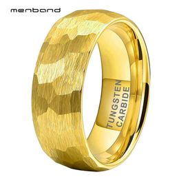 Rings Yellow Gold Hammer Rings Men Women Tungsten Carbide Wedding band With Multi Faces And Brushed Finish 6MM 8MM Comfort Fit