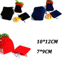 Boxes 50Pcs/lot 7x9/10x12cm Black Blue Red Velvet Drawstring Bag Jewellery Packaging Pouches Gift Display Bags Wedding Party Decoration