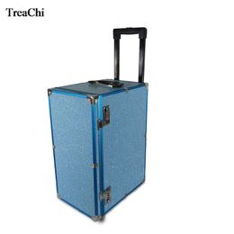 Boxes Large Capacity Makeup Suitcase Jewellery Storage Box 10Drawer Jewellery Watch Bangle Storage Travel Trolley Case W/Universal Wheels