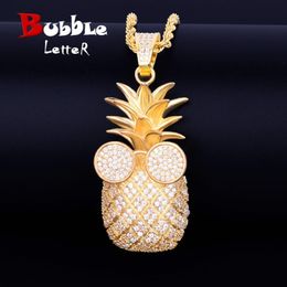 Necklaces Pineapple Shape Necklace Pendant AAA Cubic Zircon Men's Hip Hop Rock Jewelry