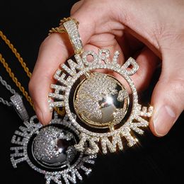 Necklaces Hip Hop Earth Pendant The World Is Mine Necklace With Tennis Chain Fashion CZ Stone Mens Jewellery