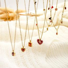 Pendant Necklaces 2023 GD Classic Fashionable Red Zirconia Simple Versatile Stainless Steel Necklace High-end Feeling Unique Heart Shaped